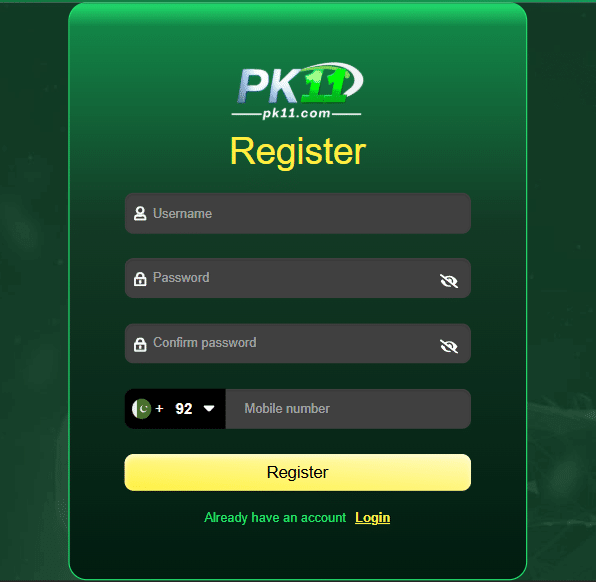 signup interface of PK11 game